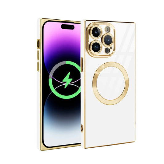 KANGHAR for iPhone 14 Pro Max Magnetic Case Edge [Compatible with MagSafe] Luxury Slim Design Shockproof Soft TPU Wireless Charging Phone Cover for iPhone 14 Pro Max 6.7 Inch White